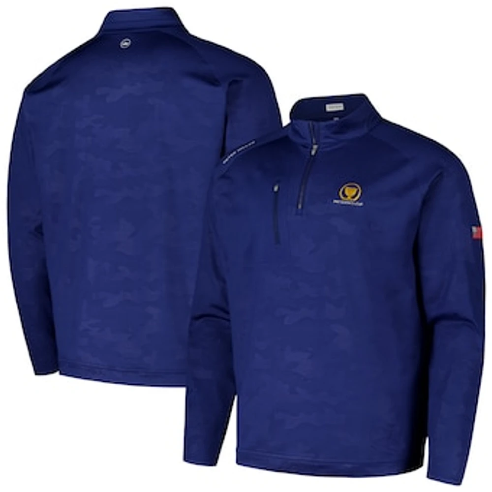 Men's Peter Millar Navy Presidents Cup U.S. Team Verge Camo Raglan Performance Quarter-Zip Top