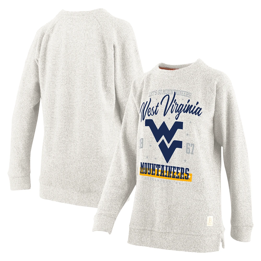 Women's Pressbox Oatmeal West Virginia Mountaineers Plus Size Comfy Cairo Terry Pullover Sweatshirt