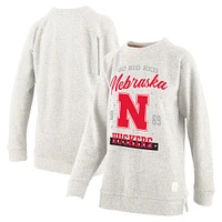 Women's Pressbox Oatmeal Nebraska Huskers Plus Comfy Cairo Terry Pullover Sweatshirt