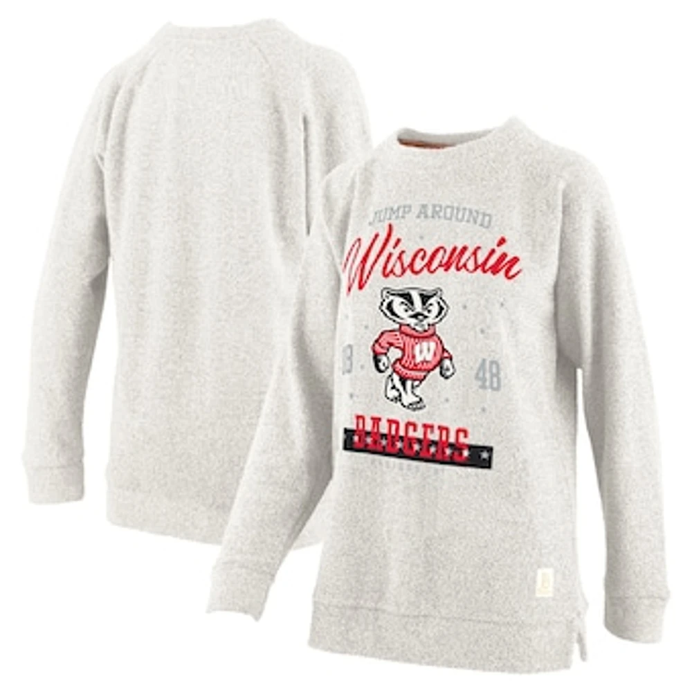 Women's Pressbox Oatmeal Wisconsin Badgers Plus Comfy Cairo Terry Pullover Sweatshirt