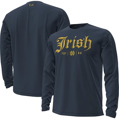 Men's Under Armour Navy Notre Dame Fighting Irish 2024 Shamrock Series Meridian Long Sleeve T-Shirt