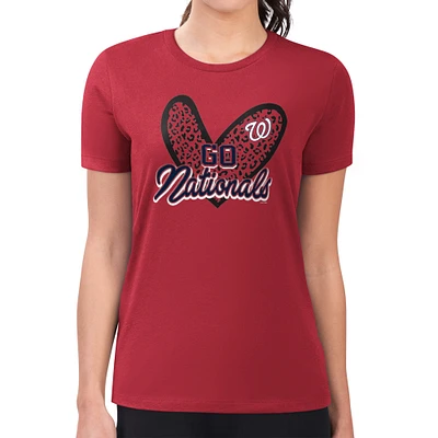 Women's G-III 4Her by Carl Banks Washington Nationals Leopard Heart Fitted T-Shirt