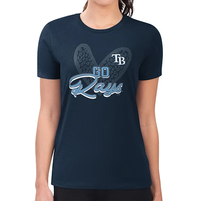 Women's G-III 4Her by Carl Banks Navy Tampa Bay Rays Leopard Heart Fitted T-Shirt