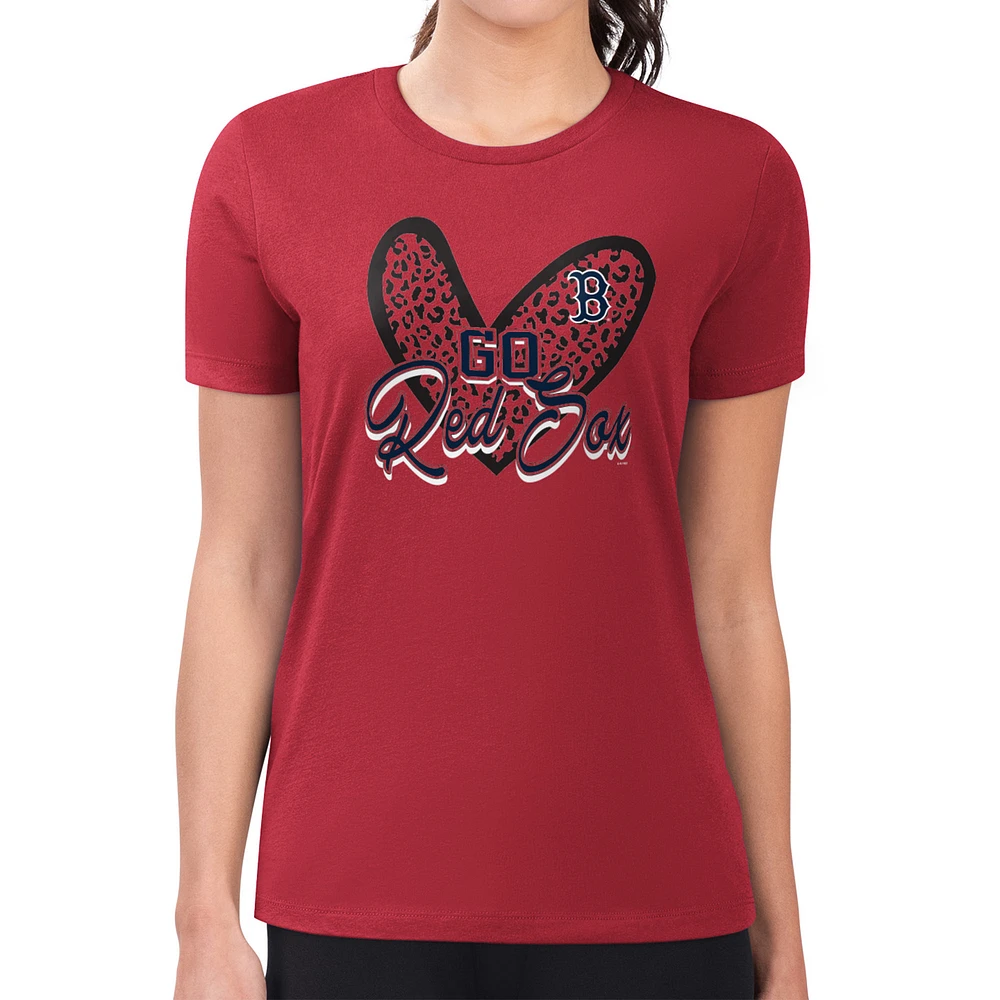 Women's G-III 4Her by Carl Banks Red Boston Sox Leopard Heart Fitted T-Shirt
