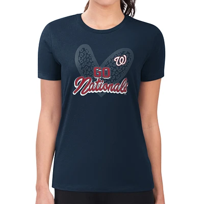 Women's G-III 4Her by Carl Banks Navy Washington Nationals Leopard Heart Fitted T-Shirt