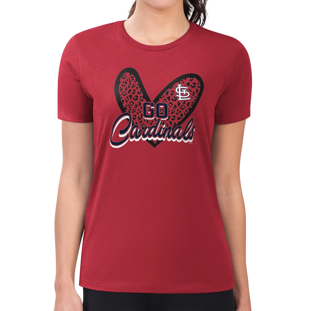 Women's G-III 4Her by Carl Banks St. Louis Cardinals Leopard Heart Fitted T-Shirt