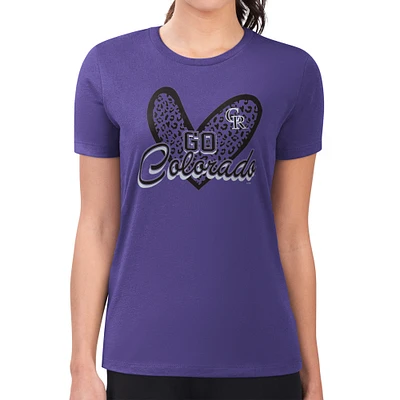 Women's G-III 4Her by Carl Banks Purple Colorado Rockies Leopard Heart Fitted T-Shirt