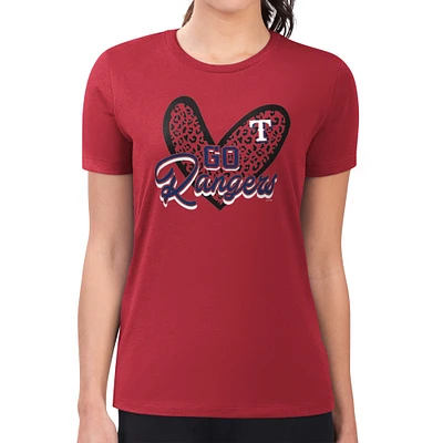 Women's G-III 4Her by Carl Banks Texas Rangers Leopard Heart Fitted T-Shirt