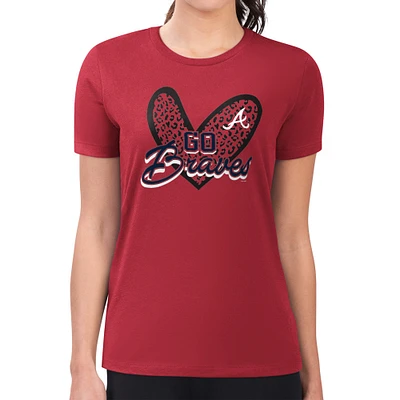 Women's G-III 4Her by Carl Banks Red Atlanta Braves Leopard Heart Fitted T-Shirt