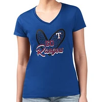 Women's G-III 4Her by Carl Banks Royal Texas Rangers Leopard Heart Fitted V-Neck T-Shirt