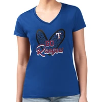 Women's G-III 4Her by Carl Banks Royal Texas Rangers Leopard Heart Fitted V-Neck T-Shirt