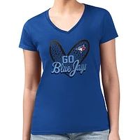 Women's G-III 4Her by Carl Banks Royal Toronto Blue Jays Leopard Heart Fitted V-Neck T-Shirt