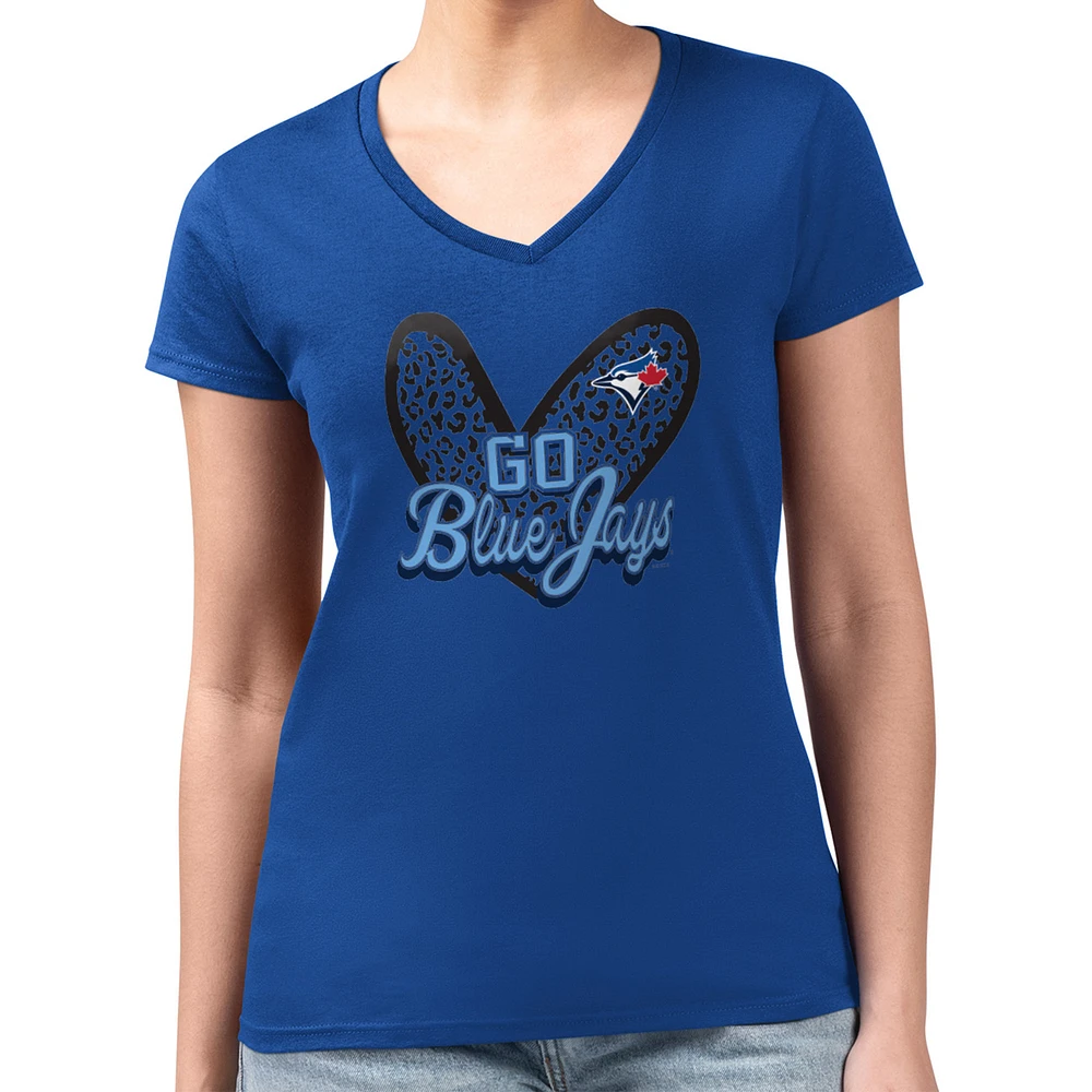 Women's G-III 4Her by Carl Banks Royal Toronto Blue Jays Leopard Heart Fitted V-Neck T-Shirt
