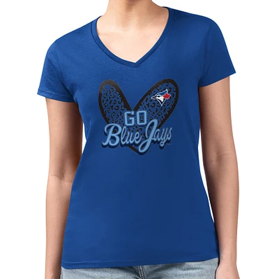 Women's G-III 4Her by Carl Banks Royal Toronto Blue Jays Leopard Heart Fitted V-Neck T-Shirt