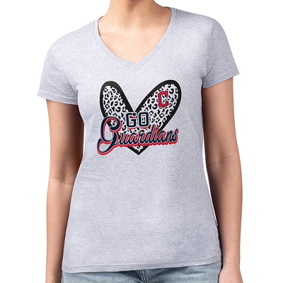 Women's G-III 4Her by Carl Banks Heather Gray Cleveland Guardians Leopard Heart Fitted V-Neck T-Shirt