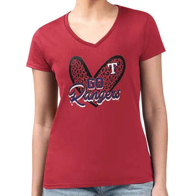 Women's G-III 4Her by Carl Banks Texas Rangers Leopard Heart Fitted V-Neck T-Shirt
