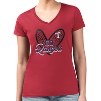 Women's G-III 4Her by Carl Banks Texas Rangers Leopard Heart Fitted V-Neck T-Shirt
