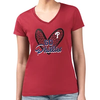 Women's G-III 4Her by Carl Banks Red Philadelphia Phillies Leopard Heart Fitted V-Neck T-Shirt