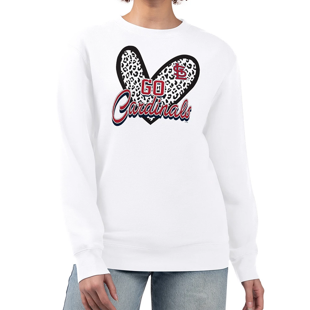 Women's G-III 4Her by Carl Banks White St. Louis Cardinals Leopard Heart Pullover Sweatshirt