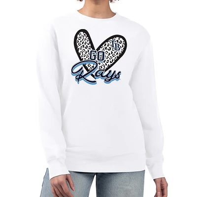 Women's G-III 4Her by Carl Banks White Tampa Bay Rays Leopard Heart Pullover Sweatshirt