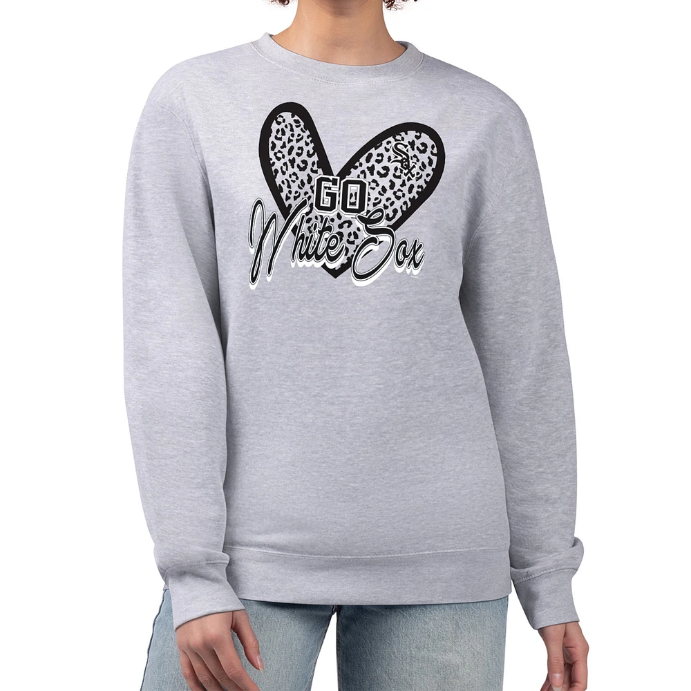 Women's G-III 4Her by Carl Banks Heather Gray Chicago White Sox Leopard Heart Pullover Sweatshirt