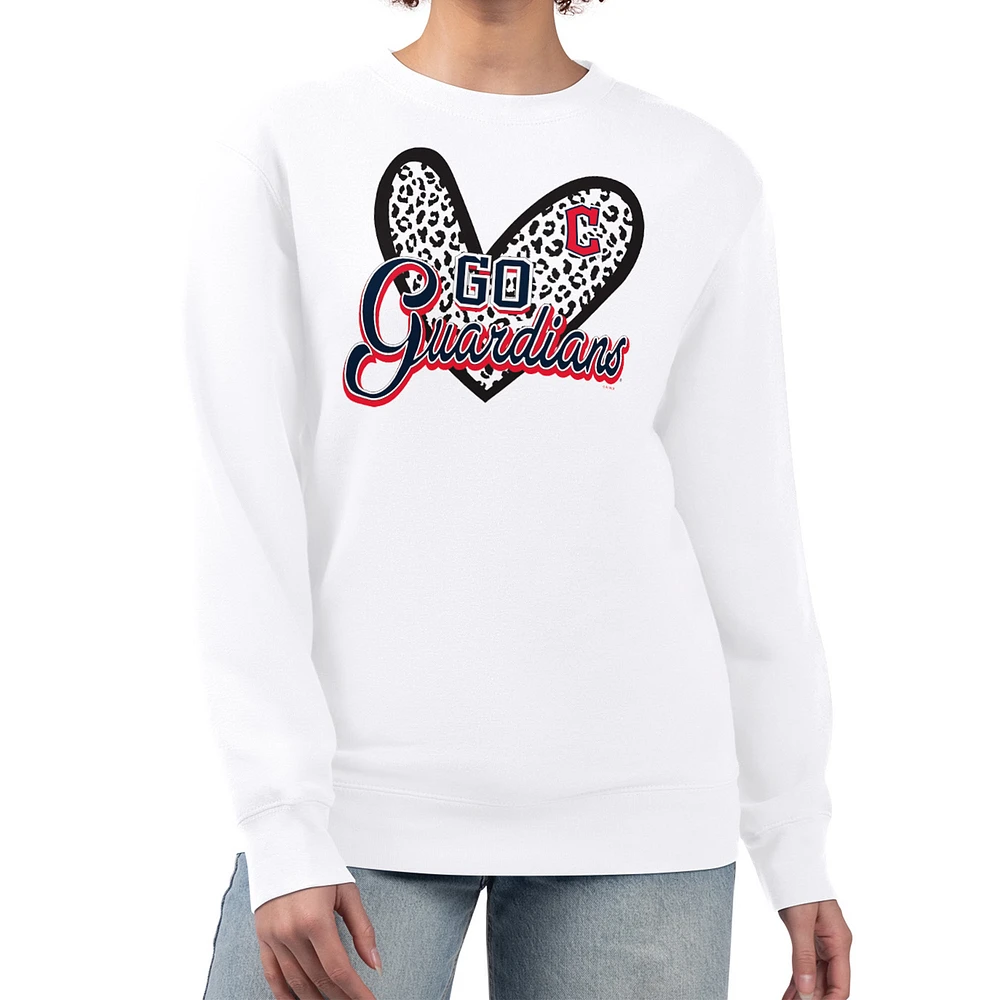 Women's G-III 4Her by Carl Banks White Cleveland Guardians Leopard Heart Pullover Sweatshirt