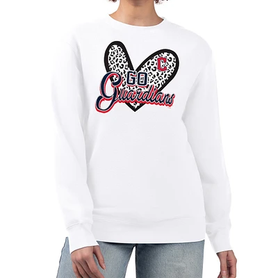 Women's G-III 4Her by Carl Banks White Cleveland Guardians Leopard Heart Pullover Sweatshirt