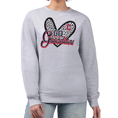 Women's G-III 4Her by Carl Banks Heather Gray Cleveland Guardians Leopard Heart Pullover Sweatshirt