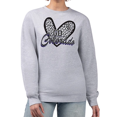 Women's G-III 4Her by Carl Banks Heather Gray Colorado Rockies Leopard Heart Pullover Sweatshirt