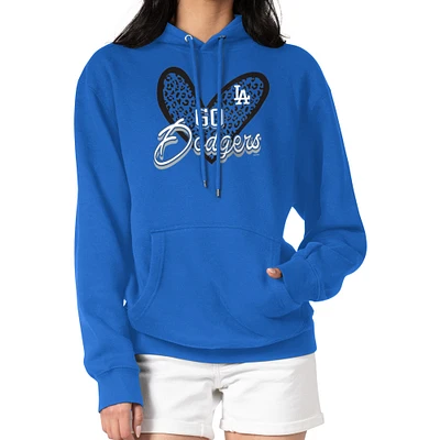 Women's G-III 4Her by Carl Banks Royal Los Angeles Dodgers Leopard Heart Pullover Hoodie