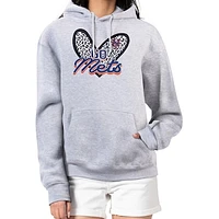Women's G-III 4Her by Carl Banks Heather Gray New York Mets Leopard Heart Pullover Hoodie