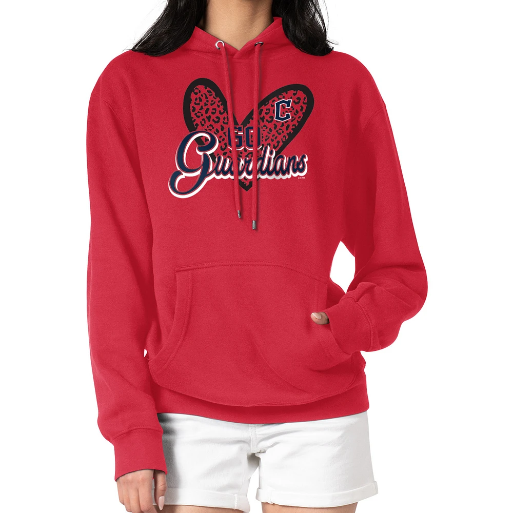 Women's G-III 4Her by Carl Banks Red Cleveland Guardians Leopard Heart Pullover Hoodie
