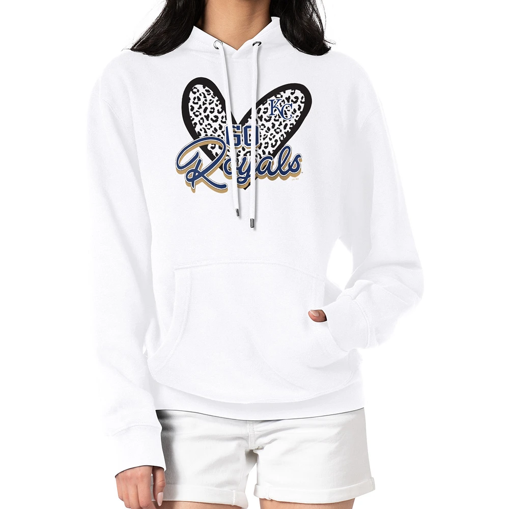 Women's G-III 4Her by Carl Banks White Kansas City Royals Leopard Heart Pullover Hoodie