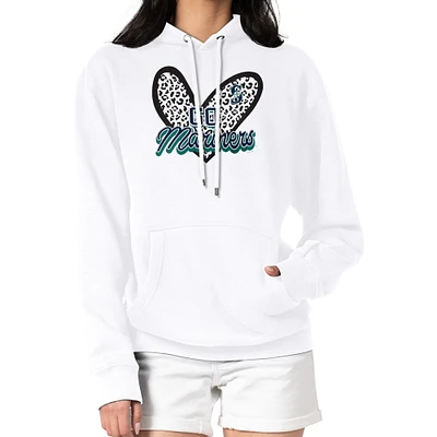 Women's G-III 4Her by Carl Banks White Seattle Mariners Leopard Heart Pullover Hoodie