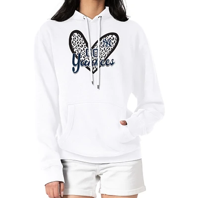 Women's G-III 4Her by Carl Banks White New York Yankees Leopard Heart Pullover Hoodie