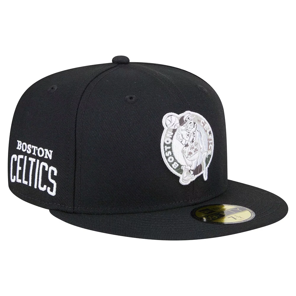 Men's New Era Black Boston Celtics Camo Print UV 59FIFTY Fitted Hat