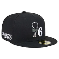 Men's New Era Black Philadelphia 76ers Camo Print UV 59FIFTY Fitted Hat