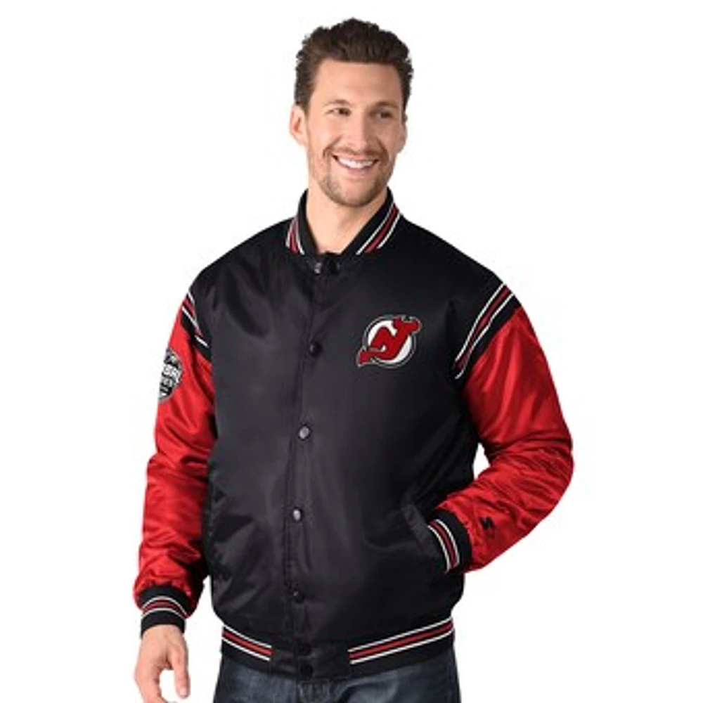 Men's Starter Black New Jersey Devils 2024 NHL Global Series Full-Snap Varsity Jacket