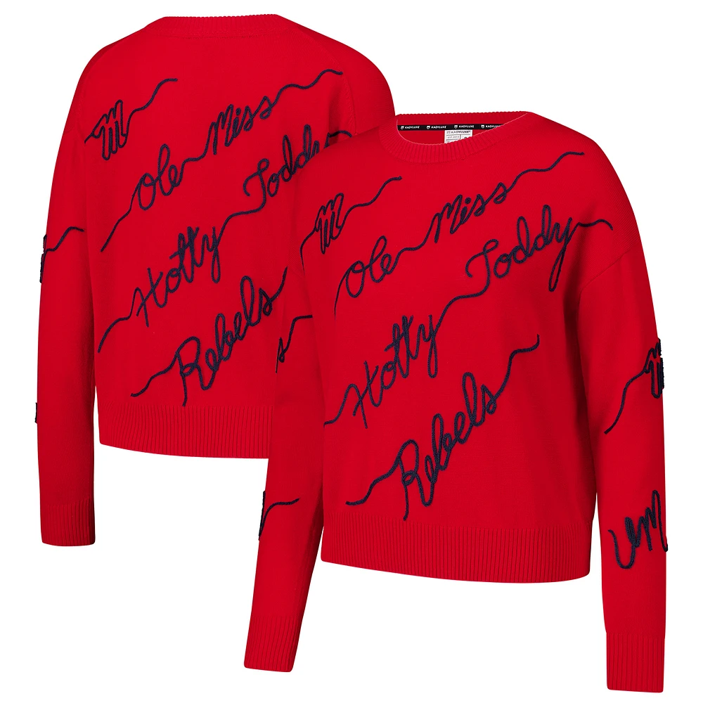 Women's Red Ole Miss Rebels Love Note Embroidered Sweater