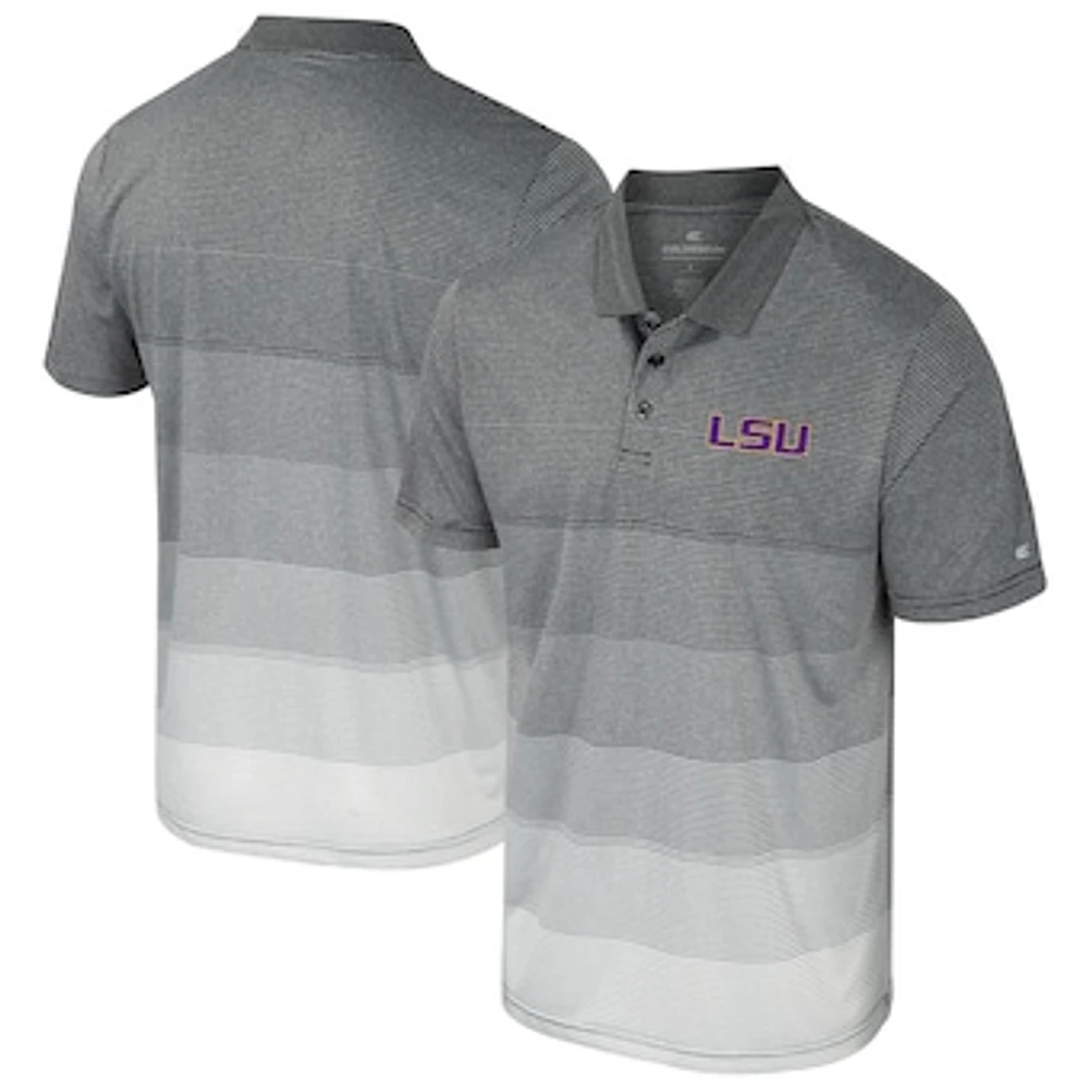 Men's Colosseum Gray LSU Tigers Striped Mesh Polo