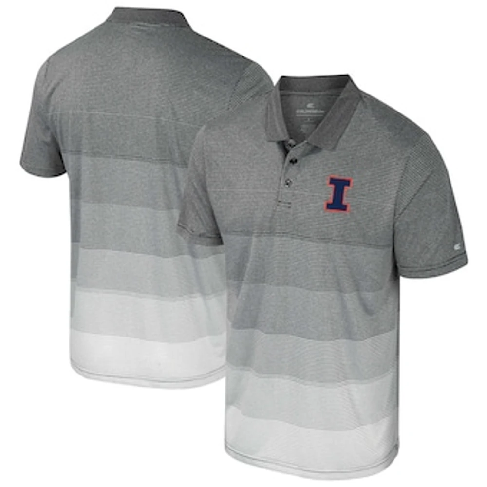 Men's Colosseum Gray Illinois Fighting Illini Striped Mesh Polo