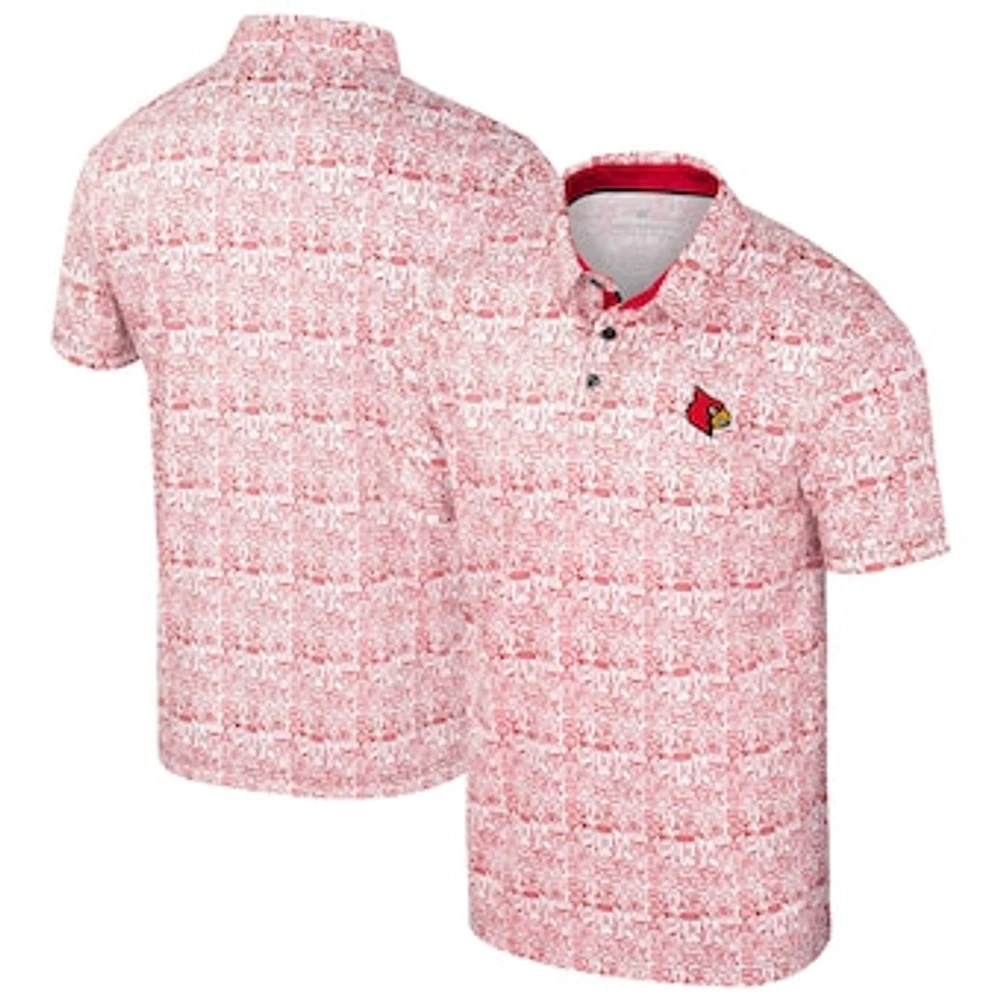 Men's Colosseum Red Louisville Cardinals It's Time! Allover Print Polo