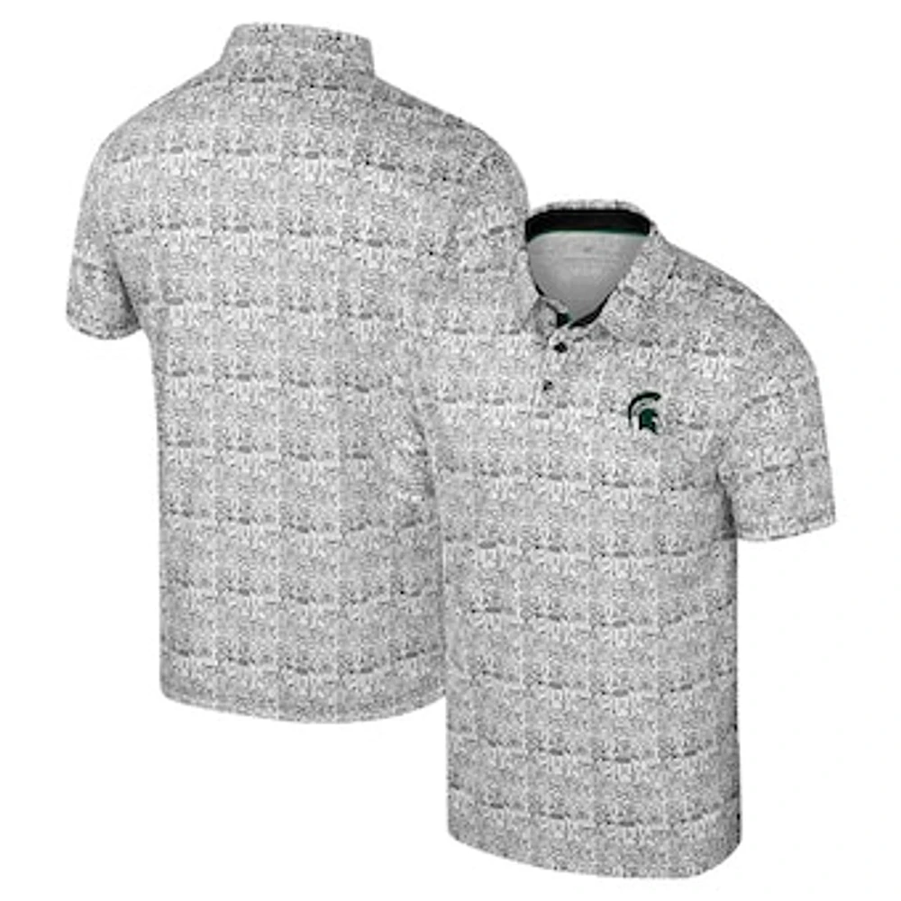 Men's Colosseum Black Michigan State Spartans It's Time! Allover Print Polo