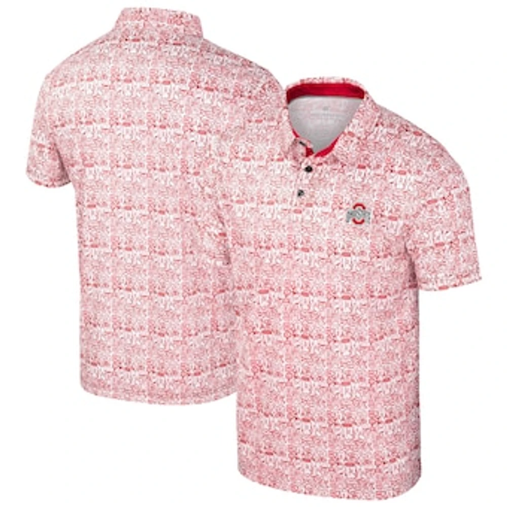 Men's Colosseum Scarlet Ohio State Buckeyes It's Time! Allover Print Polo