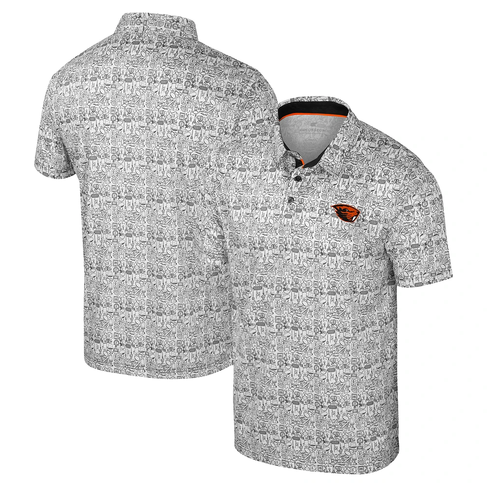 Men's Colosseum Black Oregon State Beavers It's Time! Allover Print Polo