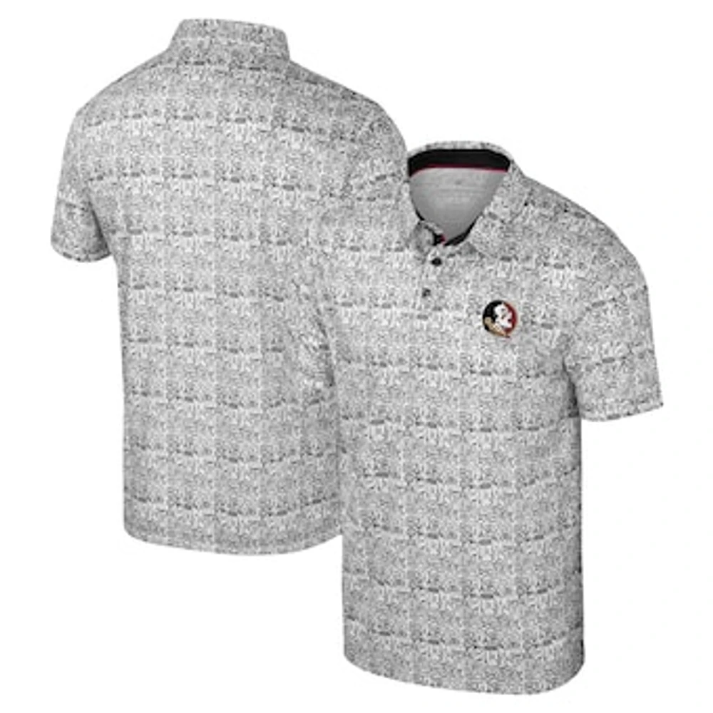 Men's Colosseum Black Florida State Seminoles It's Time! Allover Print Polo