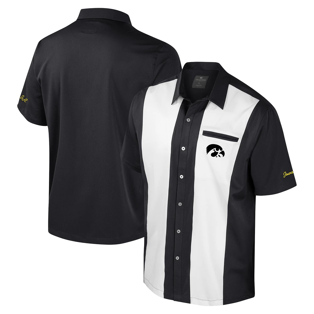 Men's Colosseum Black Iowa Hawkeyes Strike Bowling Button-Up Shirt