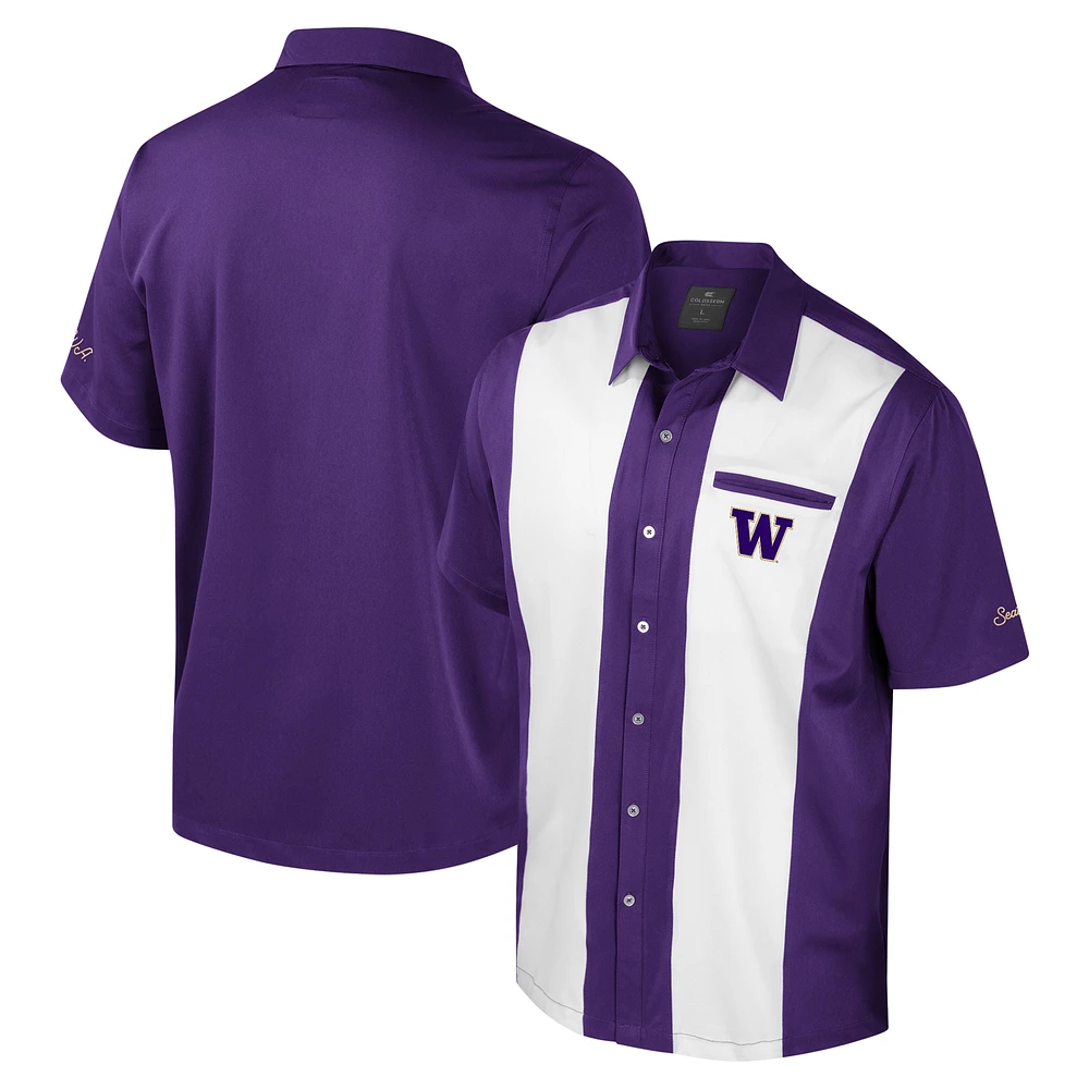 Men's Colosseum Purple Washington Huskies Strike Bowling Button-Up Shirt