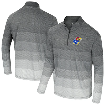 Men's Colosseum  Gray Kansas Jayhawks AI Striped Mesh Quarter-Zip Raglan Windshirt