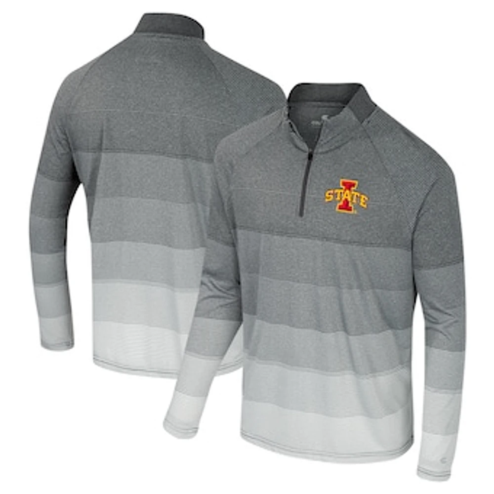 Men's Colosseum  Gray Iowa State Cyclones AI Striped Mesh Quarter-Zip Raglan Windshirt